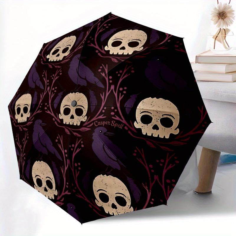 1pc Skulls Ravens Automatic Open/close, All-Season Portable Folding Umbrella, Travel, Everyday, Formal Events - Compact Luxury Parasol, Outdoor Access