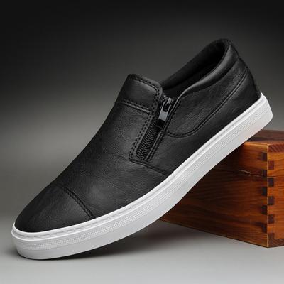 Hoge Kwaliteit Leren Schoenen voor Heren Laag Uitgesneden Heren Casual Schoenen Koreaanse Versie Instappers Heren Platte Schoenen Rits Schoeisel Erkek Ayakkabı