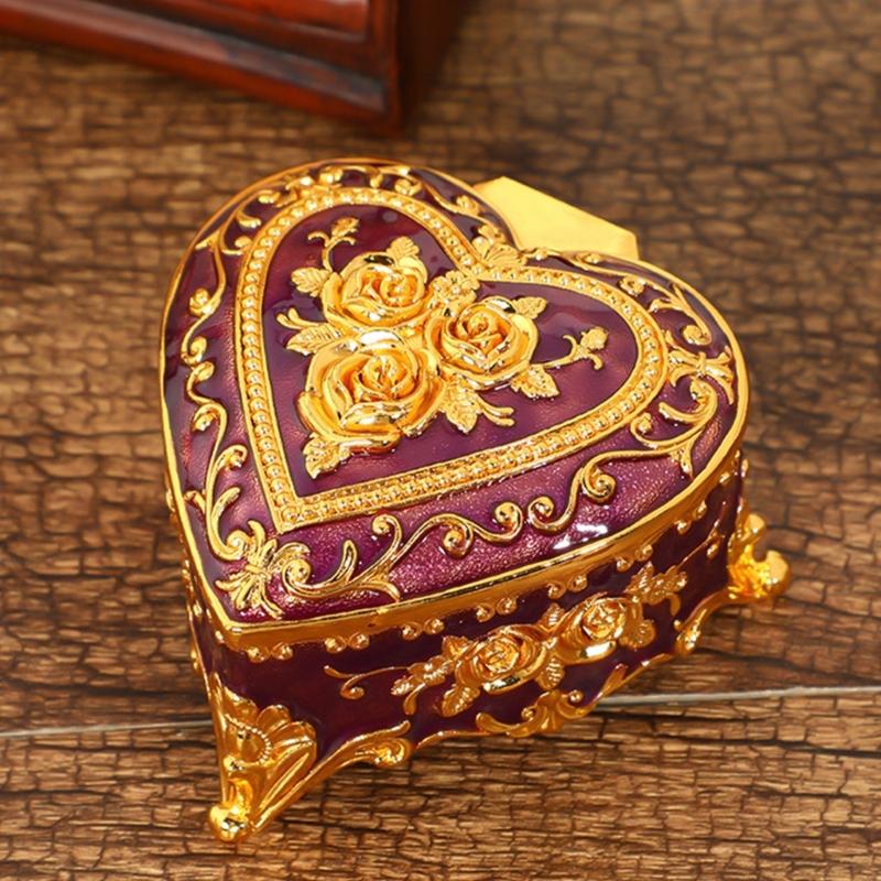 Alloy Rose Pattern Jewelry Organizers In Heart Shape For Women And Girls