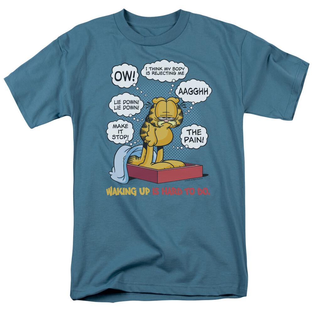 Garfield Waking Up Is Hard To Do T Shirt Mens Licensed Jim Davis Comic Tee Slate M