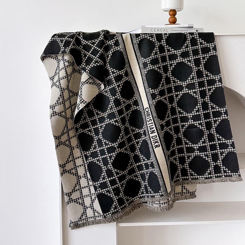 Geometric Lines, Simple Style, Double-sided Imitation Cashmere Scarf, Winter High-end Temperament, Women's Warm Shawl