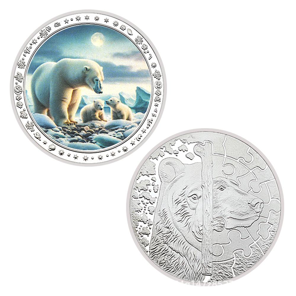 Rare animal coins, collectible gifts, colorful, polar bear collectible commemorative coins, medals, badges