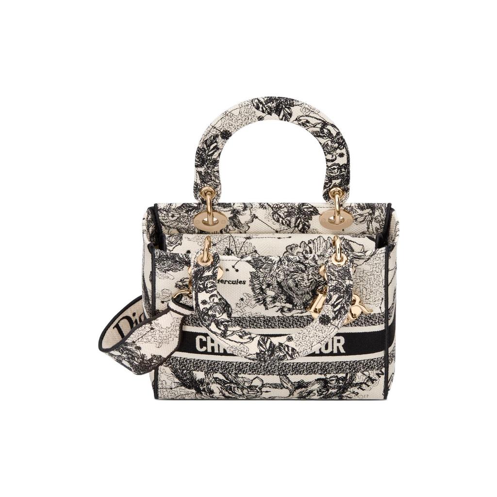Dior Lady D Lite Embroidery Handbag, Shoulder Bag, Crossbody Bag, Handbag Medium Women's Milk White M0565ORHZ-M941