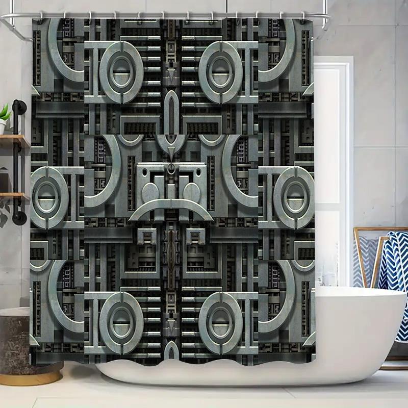 

Modern Black Shower Curtain Abstract Geometric Waterproof Fabric Bathroom Decor Liner W60H190(CM)-1 Pcs