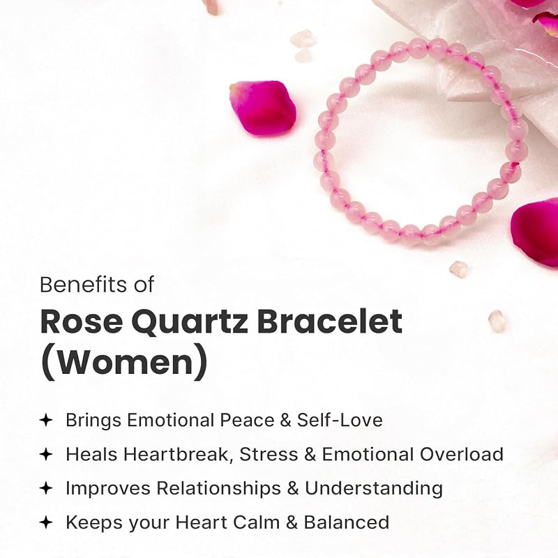 Astrotalk Rose Quartz Bracelet for Women (6mm Beads) | Rose Quartz Crystal of Love for SelfLove, Emotional & Re