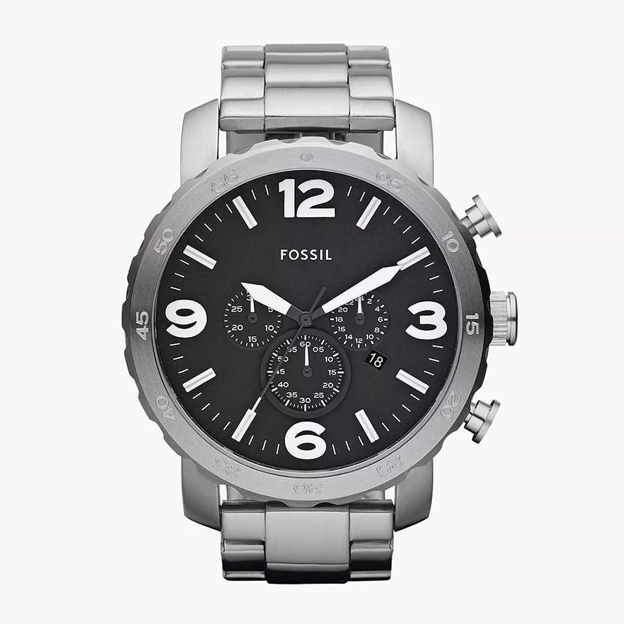 

Fossil Men s Black Leather Grey Stainless Steel Analog Quartz Watch JR1353