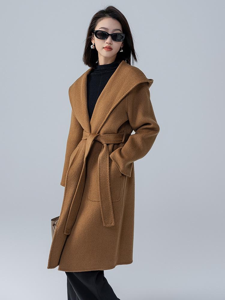 Alpaca Wool Hooded Mid-Length Coat - Autumn/Winter Loose Fit Overcoat