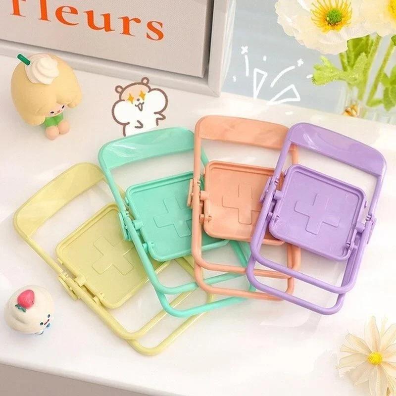 1 Pcs Creative Folding Chair Universal Desktop Phone Holder Stand Mini Foldable Stool Desk Decor Gift Accessories