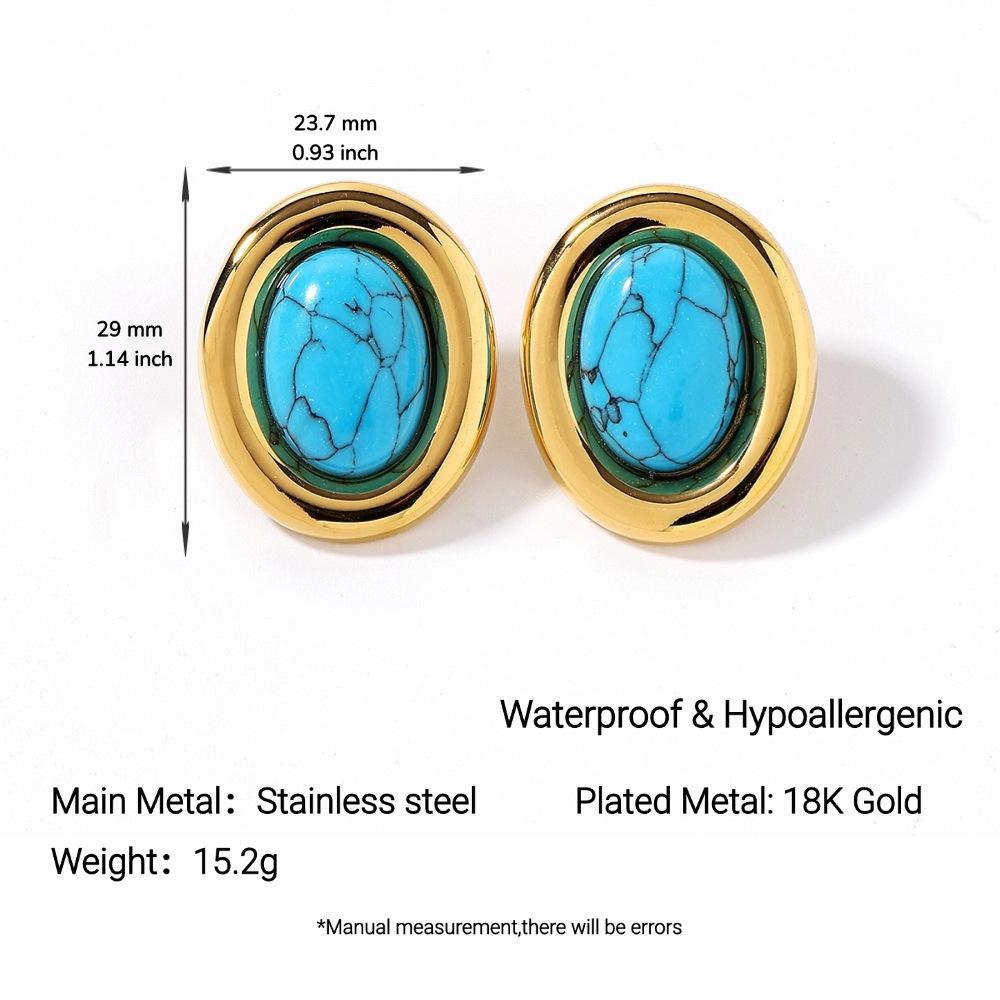 Серьги-пусеты Ying Tai из 18-каратного золота с вакуумным покрытием, нетускнеющие, с бирюзой, овальные