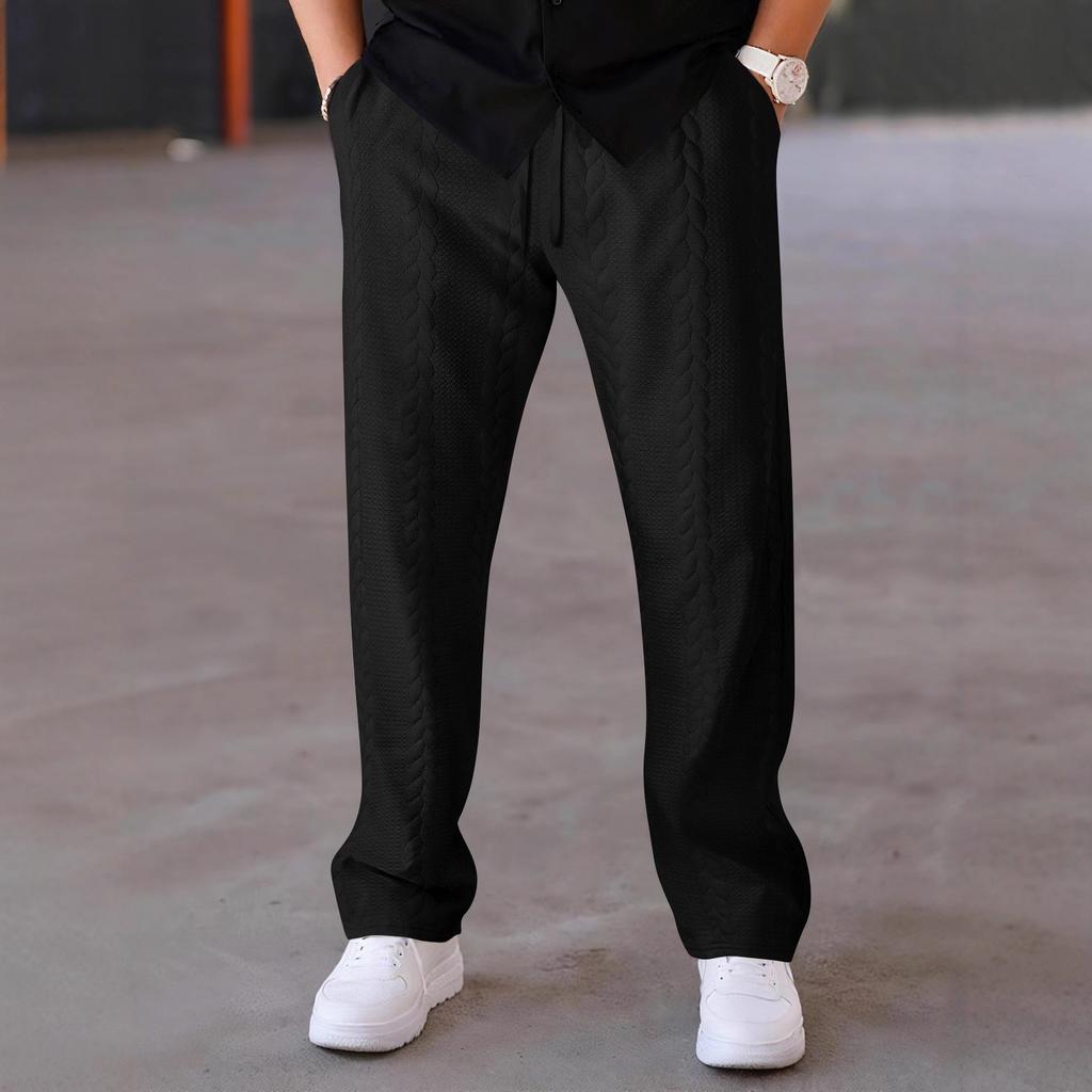 Autumn New Men's American Retro Outdoor Leisure Sports Solid Color Jacquard Drawstring Trousers