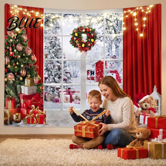 Christmas Wall Hanging Snow Scene Tapestry Holiday Backdrop Xmas Tree Cloth for Window Wreath Tapestry Bedroom Living Room 59x39 Inch Party