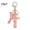 Initial Letter Charm Keychain Pink Series Pendant, Sequins Heart Key Chain with Holder Pendant Butterfly Tassel Design, A-Z for Bag Purse Backpack