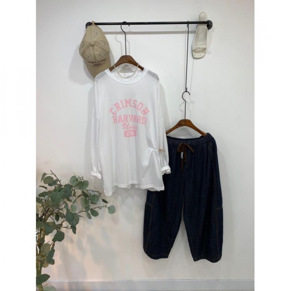 C S In The Room overSized leTTerIng SpliT Long Sleeve T ShirT CrimSon 3Color
