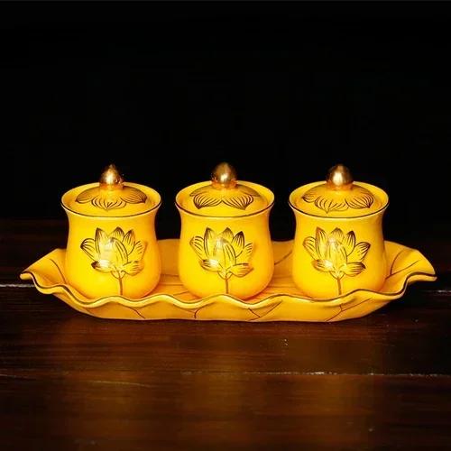 Chinese ceramic Guanyin water supply cup, three supply cups, Buddha cup offering ornaments feng shui  Buddhism
