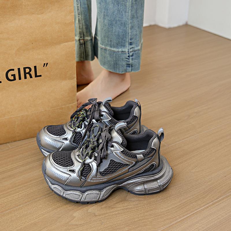 

Huge good-looking dad shoes for women s new platform double lace-up heightening casual sports shoes for women 40 срібний