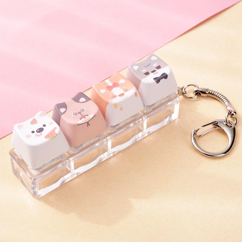 Portable Cute Animal Glowing Fidget Keyring Mechanical Keyboard Pendant Stress Relief Toy for Autism Kids