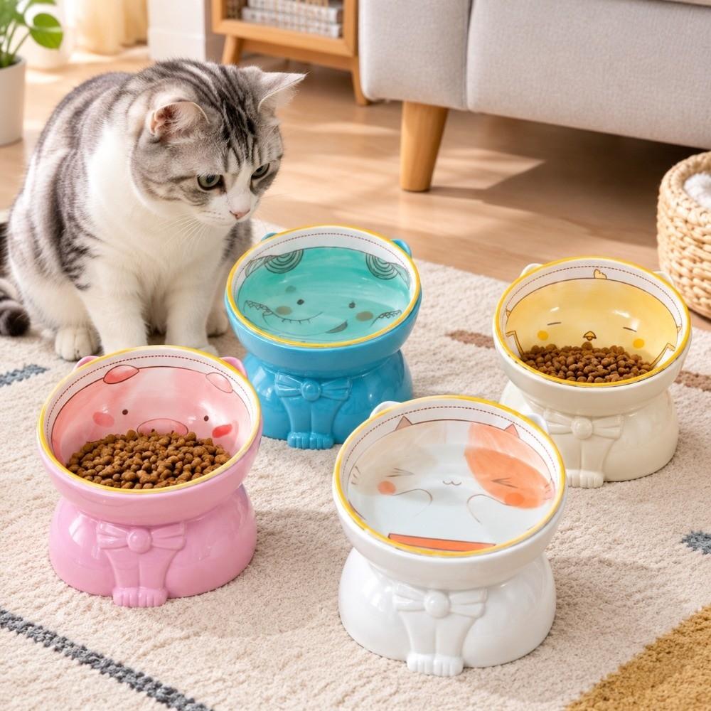 Ceramic Elevated Cat Bowl Anti-Vomiting Anti Slip Raised Pet Feeder Neck Protection Cute Pet Food Dispenser Pet Supplies