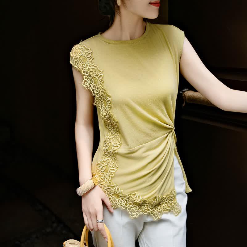Lanshaer Women s Lyocell Embroidered Short Sleeve T-shirt L