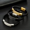 Punk Men Jewelry Non-fading Steel Wire Rope Leather Bracelet Vintage Cuff Charm Bracelet for Men Jewelry Street Gifts