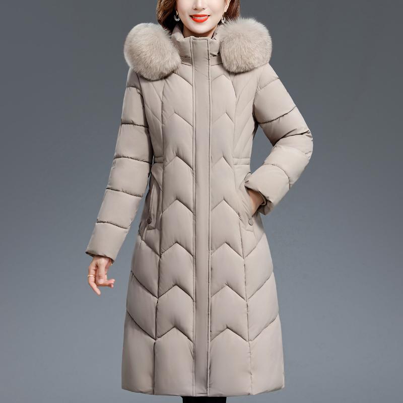 Fashion Winter Jackets Woman Long Parkas Hooded Faux Fur Collar Thick Warm Casual Middle Age Women's Coats