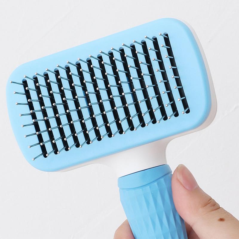 Hair Cleaning Brush Multifunctional Cats Massage Brush with Release Button Cat Shedding Comb Stainless Steel Needle Pet Supplies