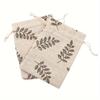 1pcs Leaf Printed Linen Bag Drawstring Gift Bag, Jewelry Packaging Bag Wedding Party Gift Bunch Bag, Birthday Party Gift Bag