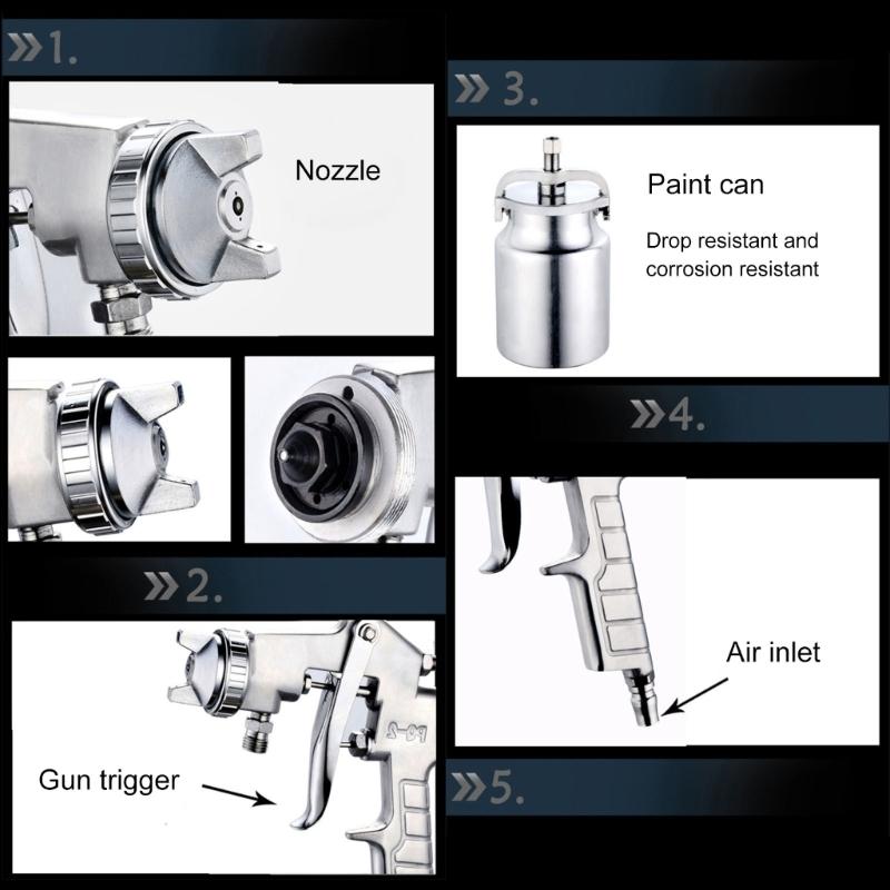 Siphon Feed Sprayer Guns for Piant with 2mm Nozzle, 1000cc Cup  for Car & House Painting Pneumatic Sprayer