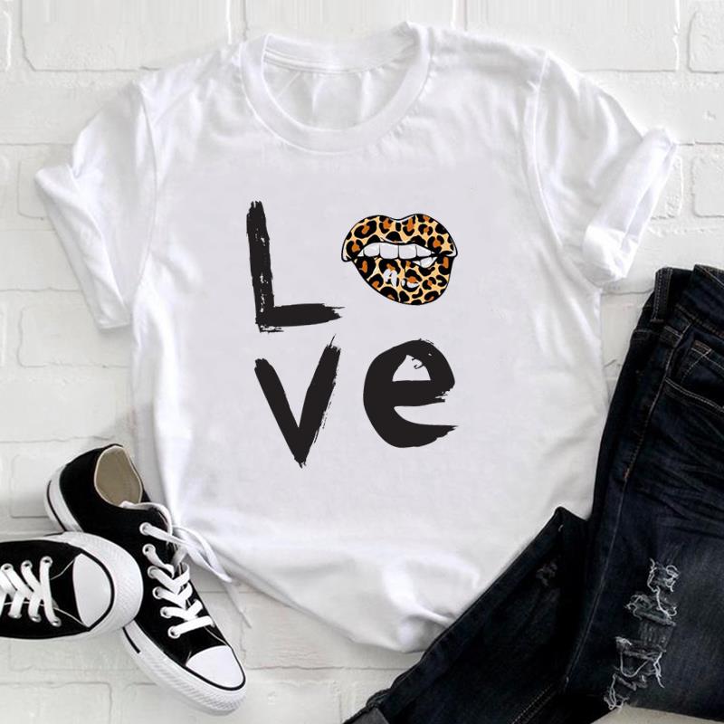 (European Size) Love Heart Tee Top Fashion T Shirt Watercolor Trend Cute Women Print Lady Female  Clothing Casual Short Sleeve Graphic T-shirt