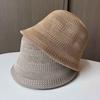 New Hollow Breathable Knitted Basin Hat Women's Foldable Plain Face Cover Bucket Hat Outdoor Sunscreen Sun Hat