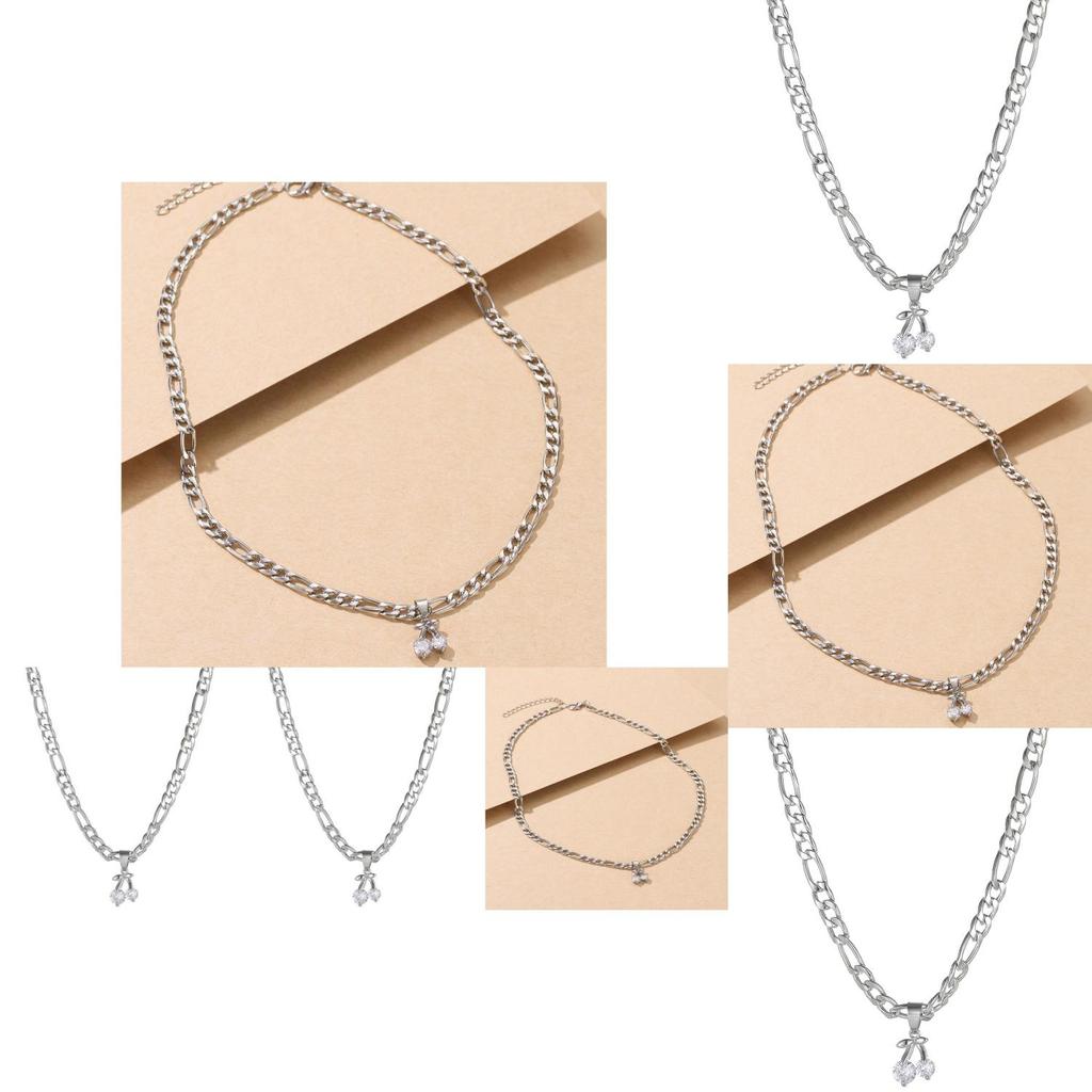 Stylish Cherry Pendant Necklace For Women With Geometric Design In Elegant Silver Alloy