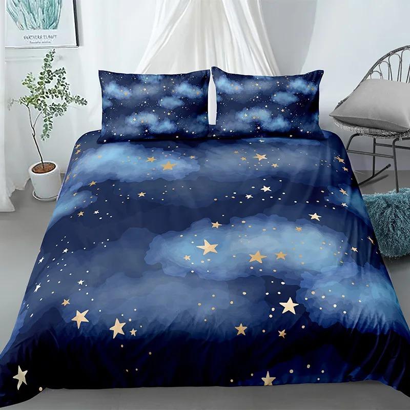 Stars Bedding Set Night Sky Girls Boys Duvet Cover Set Dark Blue Home Textiles Galaxy Bedclothes Men Women Soft Quilt Cover