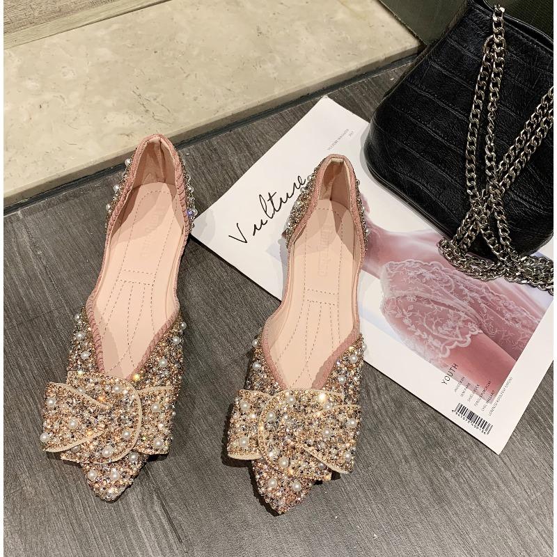 Pointed Pearl Rhinestone Single Shoes for Women's New Spring and Autumn Fashion, Shallow Mouth Soft Sole, Comfortable One-pedal Women's Shoes