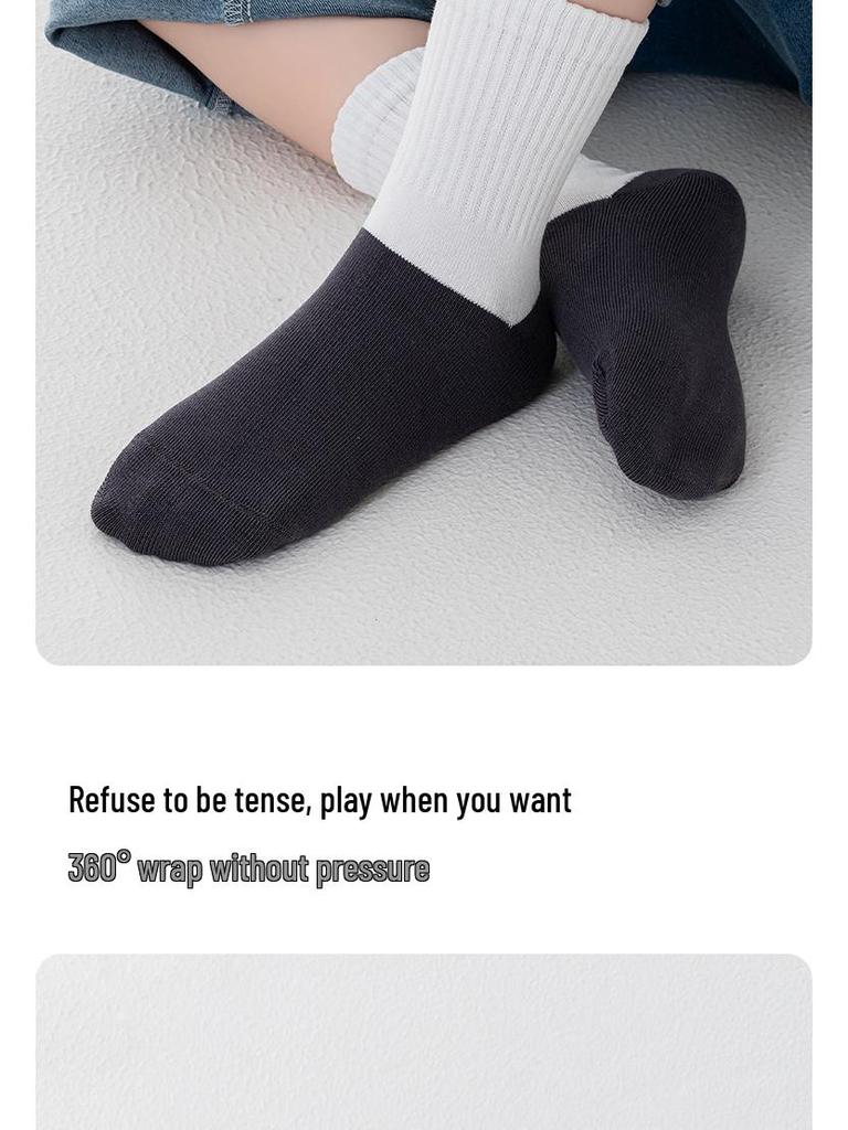 Children's Boys' White Mid-Tube Cotton Socks - Sweat-Absorbing, Boneless, Anti-Pilling, Dirt-Resistant; Ideal for Spring & Autumn.