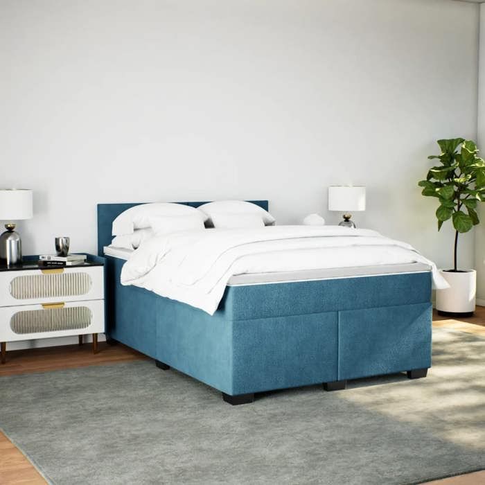 Maison Exclusive - Sommier à lattes de lit et matelas Bleu foncé 140x200cm Velours