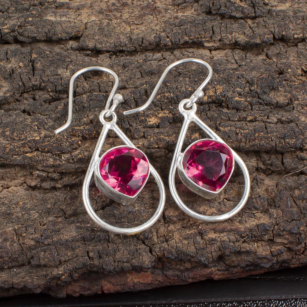 Joyería de Piedra Preciosa Turmalina Rosa, Pendientes de Plata de Ley 925, Preciosa Joyería Hecha a Mano, Pendientes de Diseño Regalo Para Mujeres