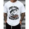 European Size Men's Fishing Whisperer T-Shirt - Cotton Funny Fishing Graphic Tee with Fish&Rod Print, Casual Short Sleeve Round Neck Shirt for Anglers
