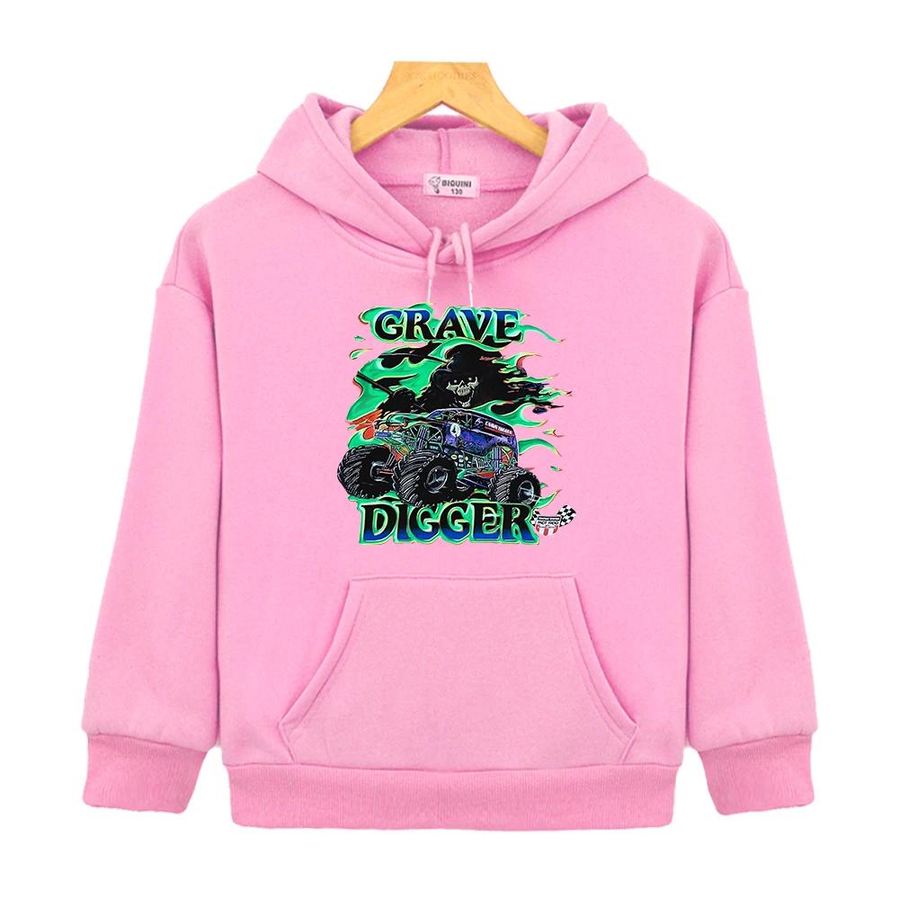 Grave Digger Cartoon Hoodies Comfortable Casual Boys/Girls Sweatshirts with Hooded Long Sleeve Children Casual Pullovers Pocket
