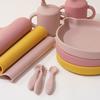 8PCS Silicone Baby Feeding Set Adjustable Bib Cartoon Bear Feeidng Dishes Plate Sucker Bowl Cup Cutlery Children's Tableware