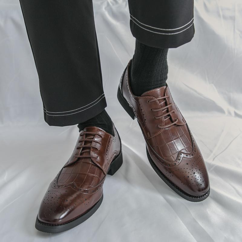 

Мужские броги дерби оксфорды коричневые черные тиснение кожа формальные деловые туфли мужские смокинг свадебные танцевальные туфли большой размер EU:46 коричневый