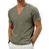 Men's New Beach Short-sleeve Casual Color Loose Deep V-neck Linen Top