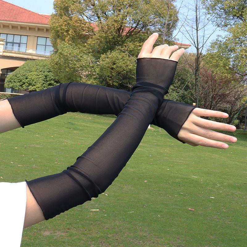 

Translucent Sexy Cold Mesh Long Sleeves Sun Protection Gloves Black All yards