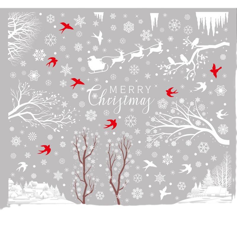 Snowflake Scene Christmas Window Stickers: Holiday Atmosphere Glass Decor
