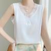 Gilet in seta da donna estivo T-shirt in maglia con scollo a V Top tinta unita Gilet senza maniche
