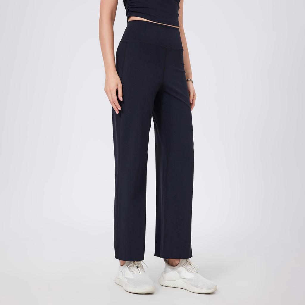 Jogginghose mit hohem Bund, bauchfrei, lockere, gerade geschnittene Sporthose für Damen, schnelltrocknende, dünne Lauf- und Fitnesshose mit Taschen, Yogahose