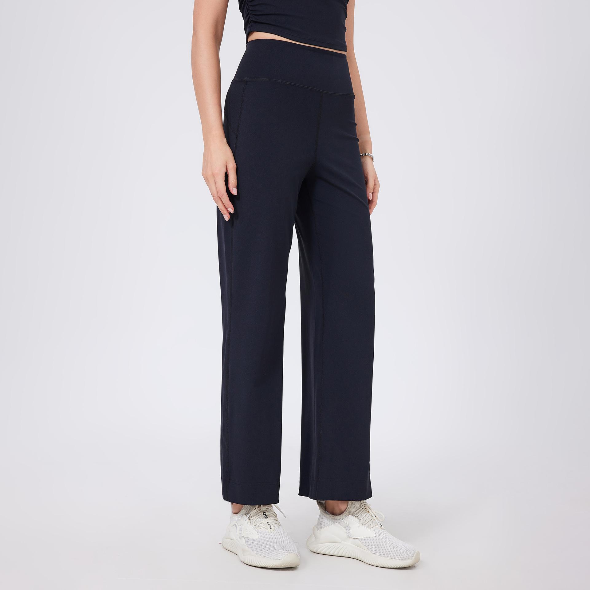 

Спортивные штаны с высокой посадкой на животе, свободные прямые брюки, женские быстросохнущие брюки для бега и фитнеса, с карманами, штаны для йоги XL чёрный