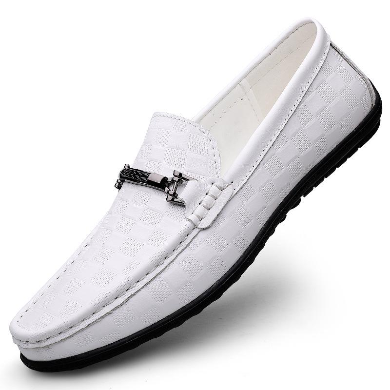 Men s Large Plaid Genuine Leather Driving Moccasins - Slip-On Casual Shoes 44