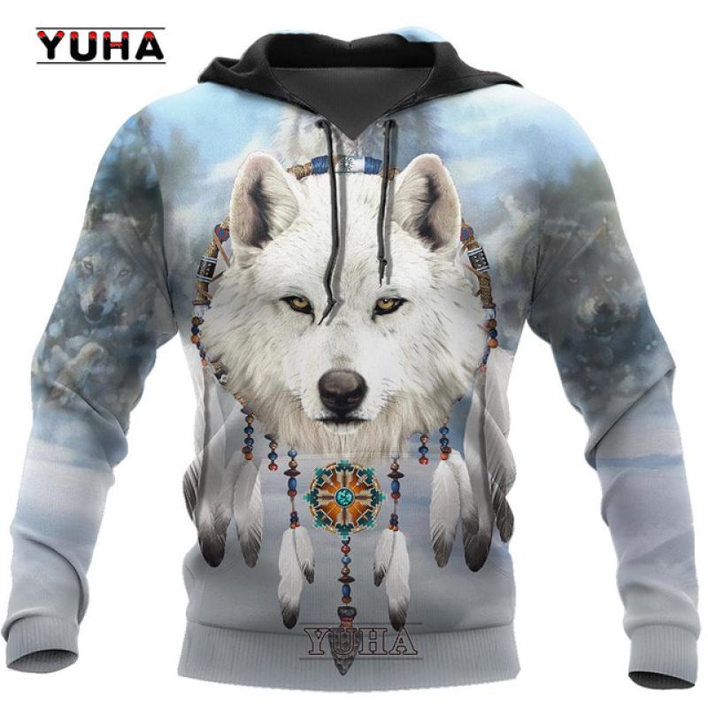 Wunderschöner Tribal Native Wolf 3D All Over Bedruckter Herren Hoodie Herbst Unisex Sweatshirt Pullover Lässige Streetwear Große Größe