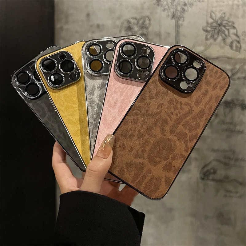 Luxurious Leopard Print Leather Phone Case for iPhone 16, Full Coverage Protection for iPhone 13/14