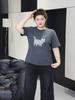 2025 Winter Plus Size Women's Screen-Printed Cat Short Sleeve, Round Neck, Thick Cotton Top – Comfortable and Versatile.