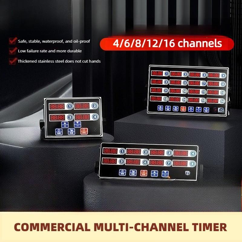 4/6/8/12 Channel HD LED Screen Timer Kitchen Commercial Stainless Steel Timer Precise Timing Reminder Device
